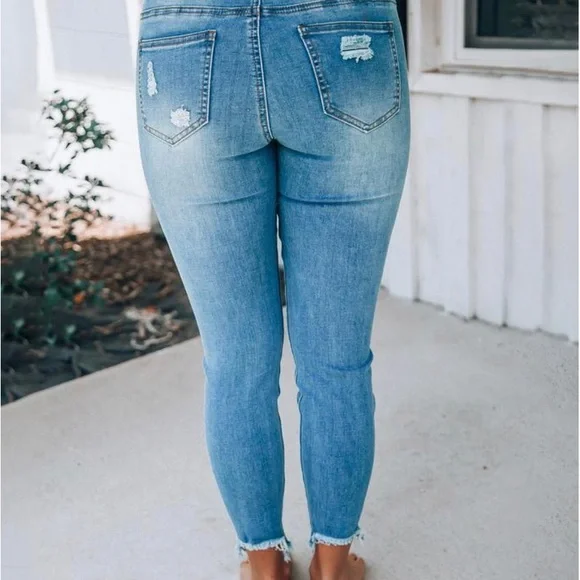 MELAREY DISTRESSED DENIM JOGGERS- Plus Size - Picture 2 of 4